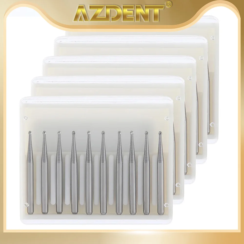 5boxes AZDENT Dental Tungsten Carbide Burs Round Type Bur for High Speed Handpiece FG 1/2/3/4/5 0.8mm-1.6mm Dentist Tools