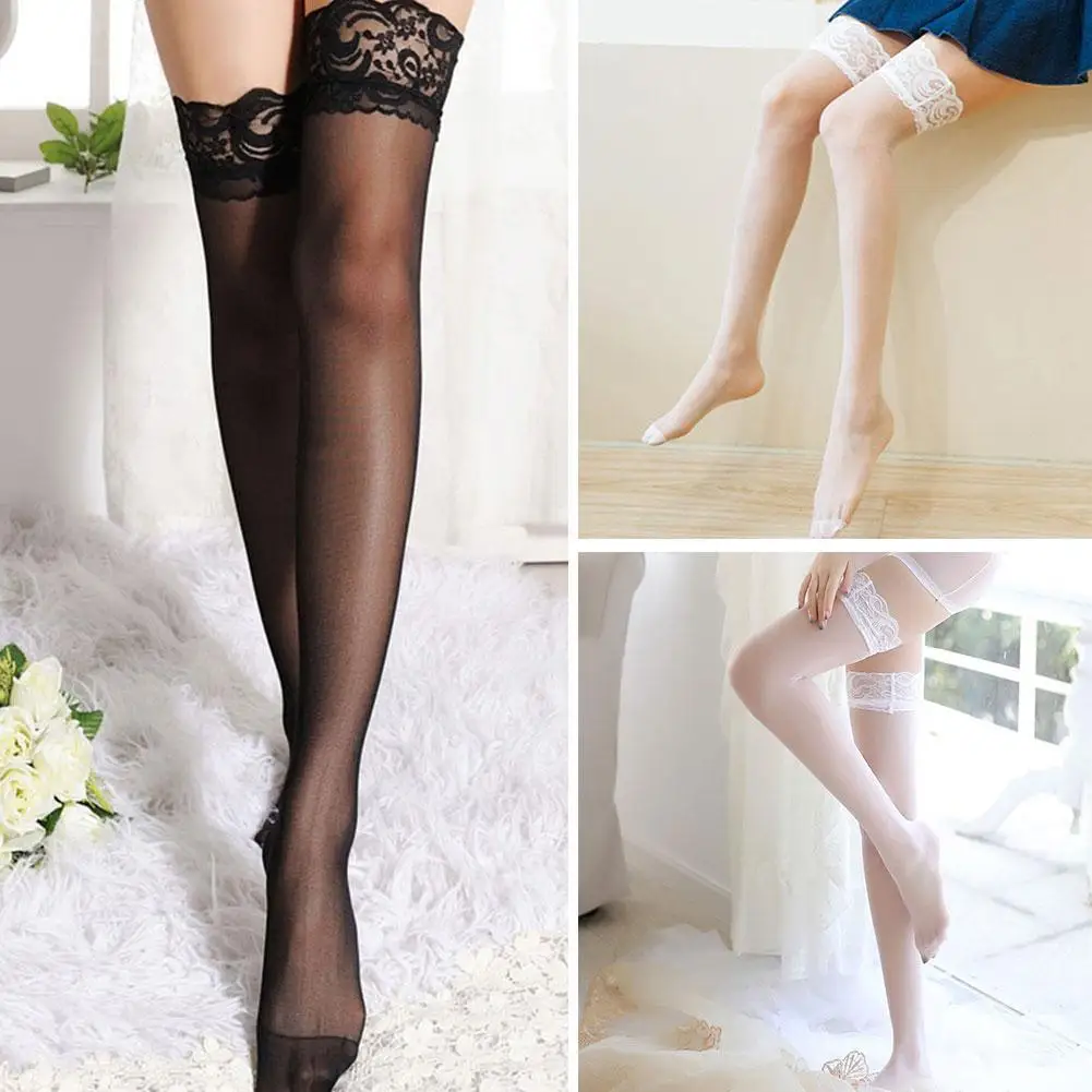 

Sexy Women Lace Top Stockings Floral Lace Patchwork Over Knee Thigh High Elastic red black Stockings Women's Thigh Stocking