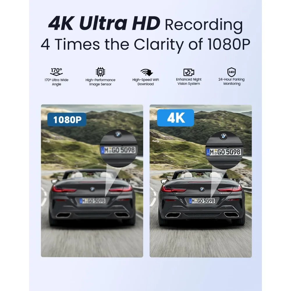 كاميرا داش COOLCRAZY 4K أمامية، نظام تحديد المواقع العالمي (GPS) المدمج واي فاي، كاميرا داش للسيارات، كاميرا داش بشاشة 3.2 IPS مع التحكم في التطبيق، بطاقة 32 جيجا مجانية، 17 #2