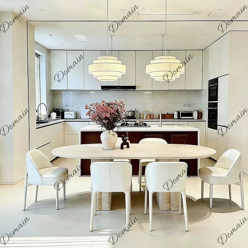 French Retro Natural Travertine Dining Table Oval Stone Slab Luxury Villa Living Room Home Furniture