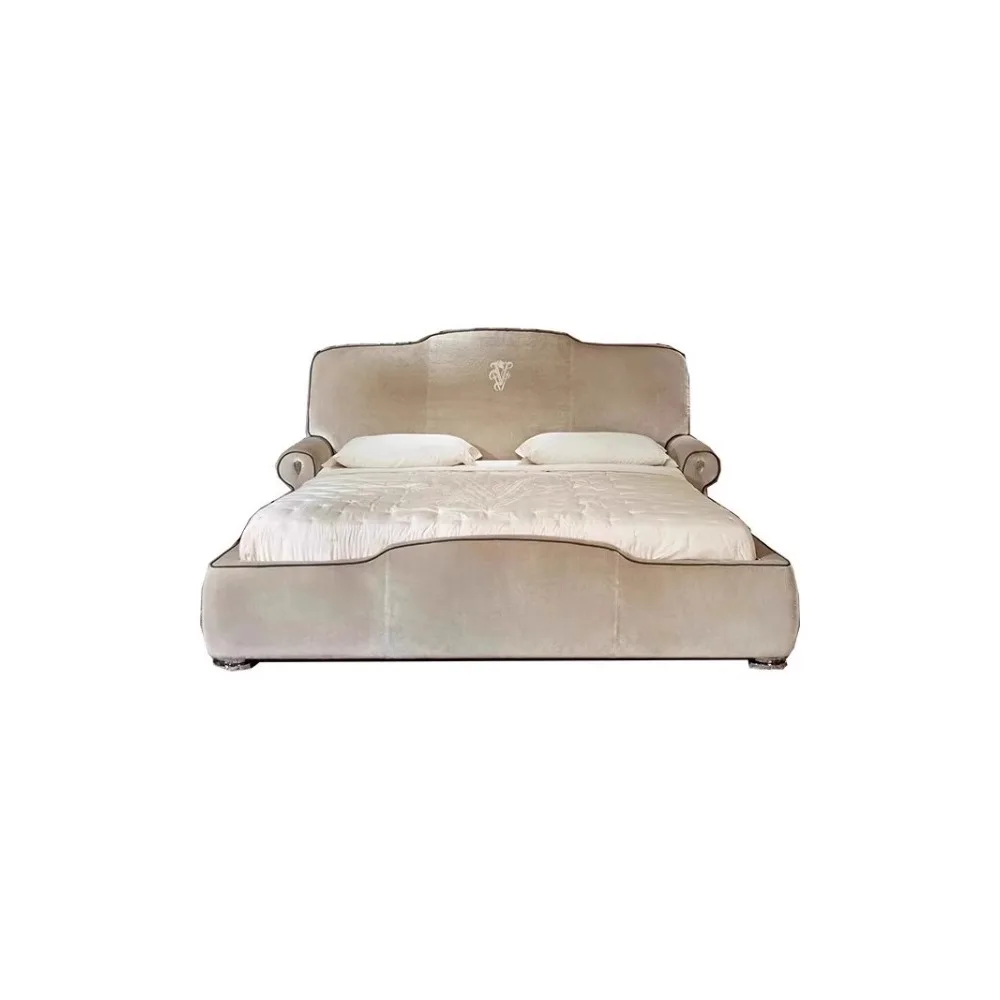 

Fabric High Backrest Master Bedroom Queen Bed Fabric Solid Wood Double Bed
