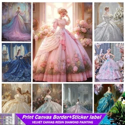 Square 5D DIY Resin Diamond Painting With Sticker Retro Dream Princess Dress Inlay Set Embroidered Mosaic Home Decoration