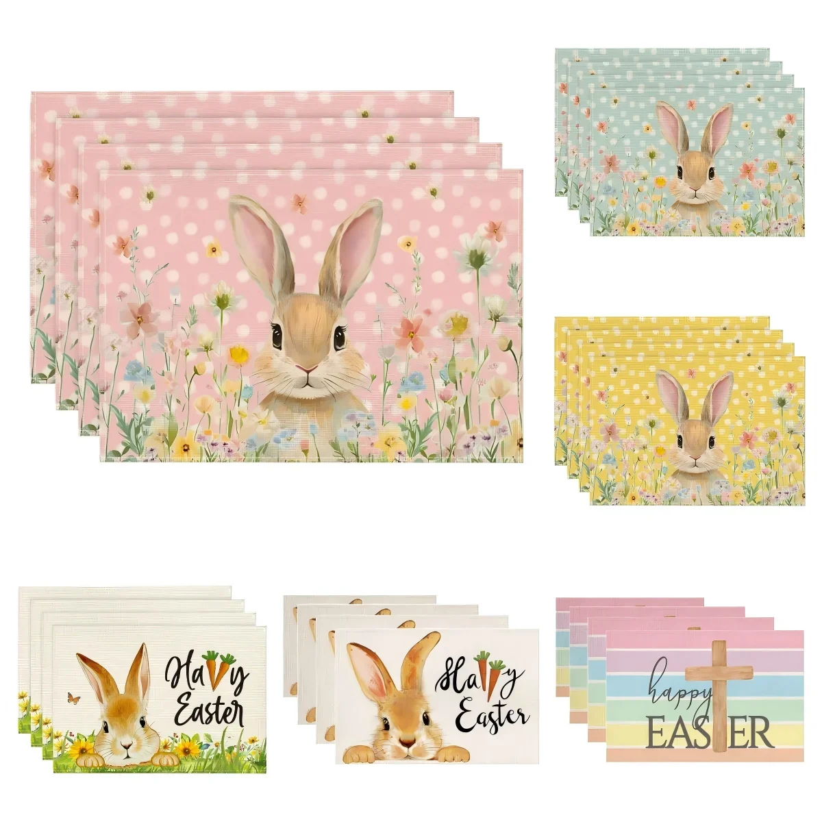 Easter Rabbit Placemats Set Washable Linen Place Mat Heat Resistant Non Slip Kitchen Dining Table Mats