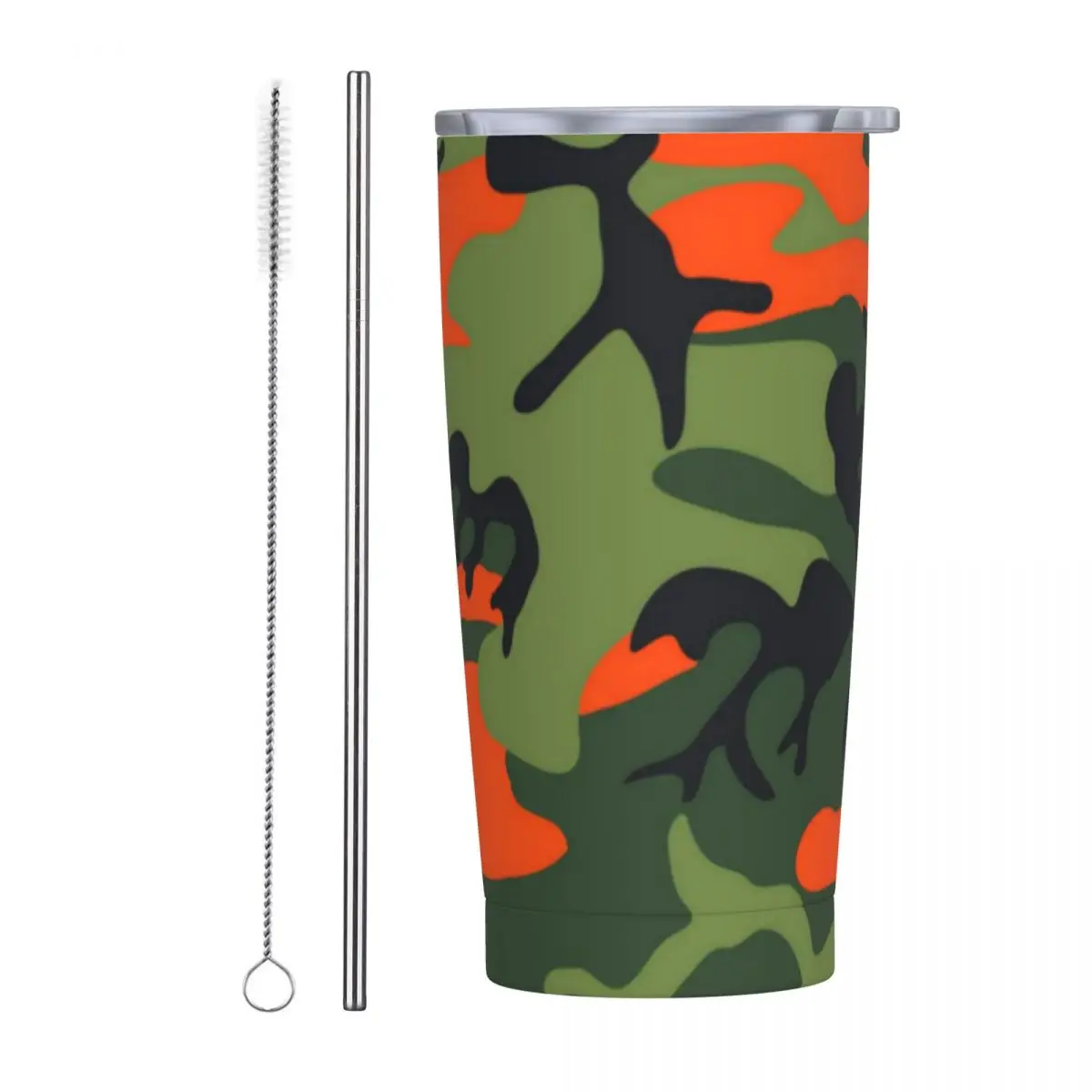 Stainless Steel Tumbler Orange And Green Camo Thermal Cups Army Vector Camouflage Portable Cold Drink Car Mugs Water Bottle