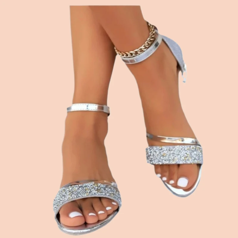 2025 صنادل مماشي للموضة جديدة الذهب والفضة كعب منخفض المرأة عادية المفتوحة تو الصيف ضوء أحذية نسائية الموضة #6