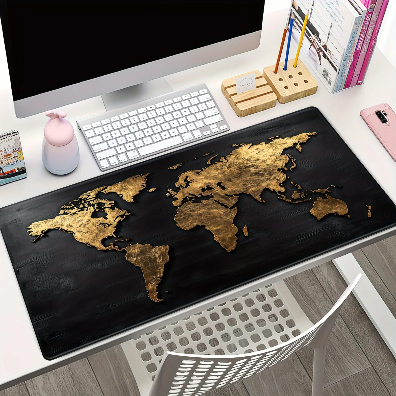 Charcoal Ocean Mouse Pad World Map Design for Office and Gaming Desk pad with PC Laptop desk accessories Non-Slip Rubber Base