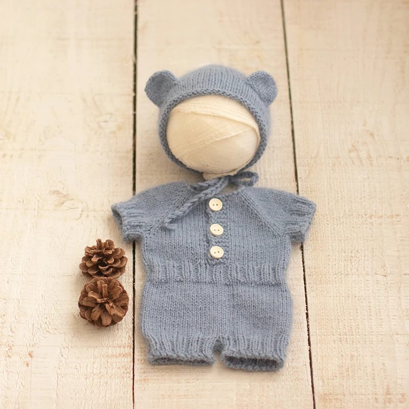 Newborn bear romper photography props,handmade soft bodysuit for newborn props