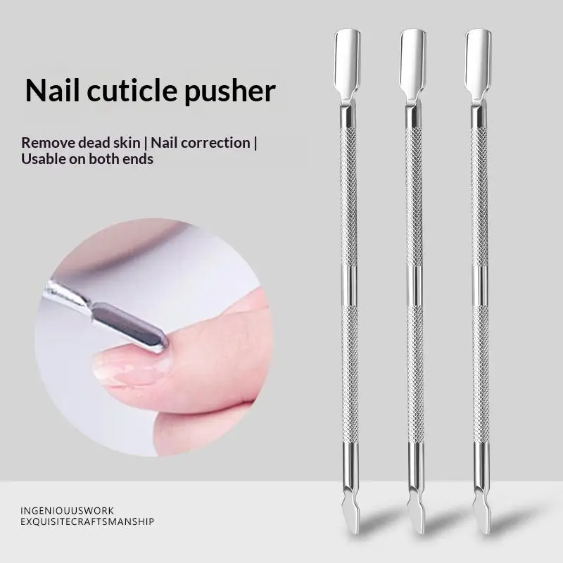 【HBA】Double Ended Stainless Steel Cuticle Pusher Spoon Pointed Tip Nail Care Non Slip Grip Manicure Tool