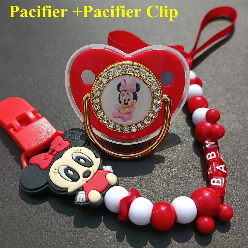 Anime Mickey Mouse Print Pacifier and Beads Baby Teether Chain Holder Disney New Creative BPA Free Baby Infant Kid Dummy Soother