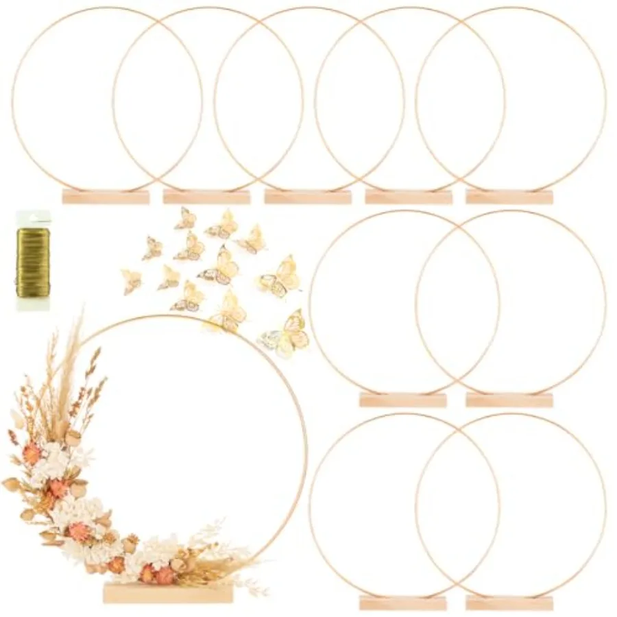 

10 Pack Floral Hoop with Stand and 38-Yard Paddle Wire 18 Inch Metal Rings for DIY Centerpiece Table Decorations Crafts Macrame