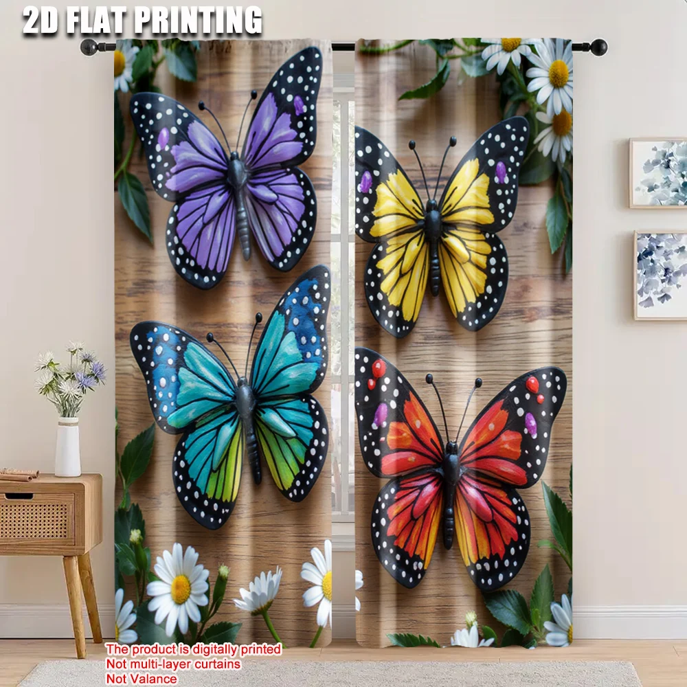 

2pcs, 2D flat printing Curtains four butterflies Protecting Privacy Versatile Suitable for Living Room, Outdoor Decor