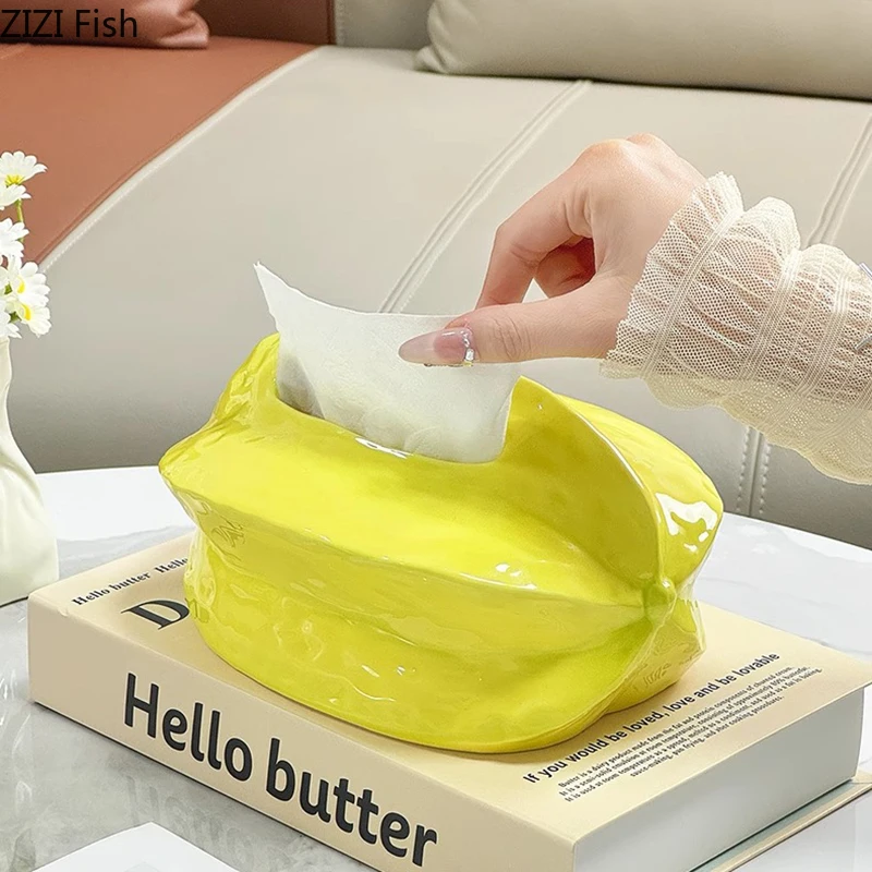 

Creative Carambola Tissue Box Coffee Table Desk Decoration Simulated Starfruit Ceramic Tissue Box Bedside Table Paper Towel Case