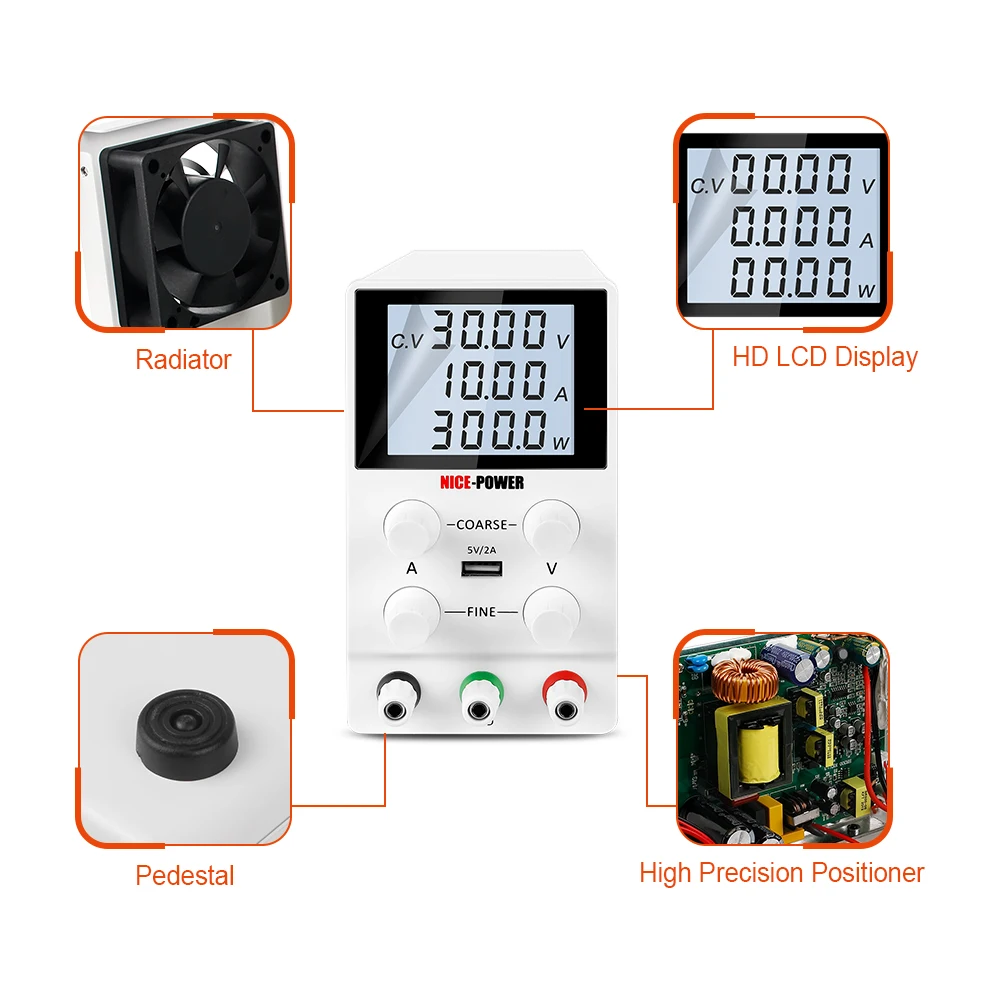 USB Digital regolabile Lab Switching alimentatore cc regolato 30V 5A/10A 60V 120V per la ricarica delle batterie placcatura elettrolitica