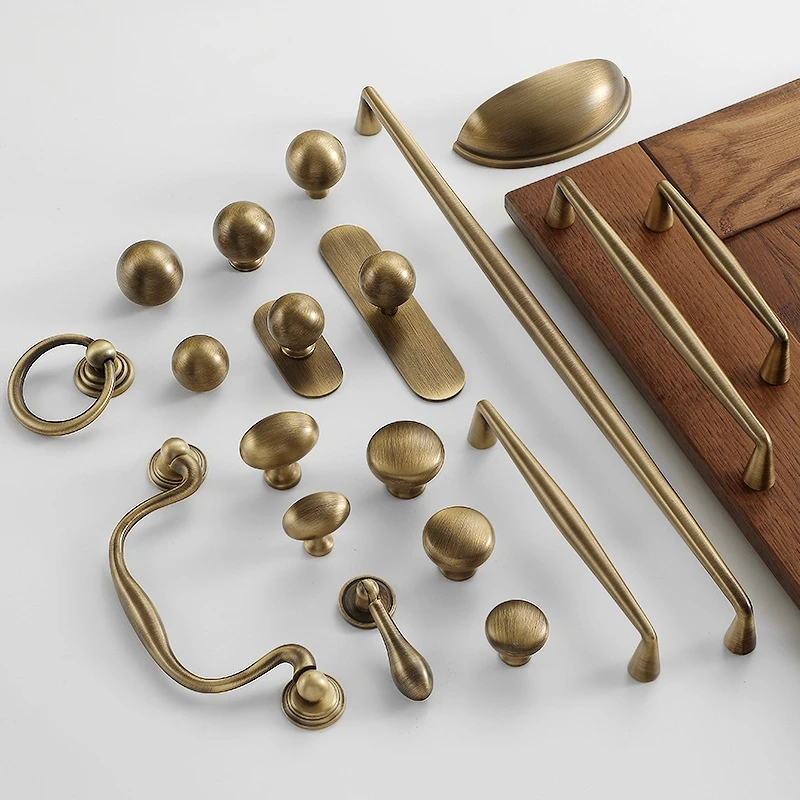 1Pcs Vintage Simple Brass Wardrobe Pulls Chinese Ancient Style French American Style Drawer Single Hole Japanese Style Cabinet