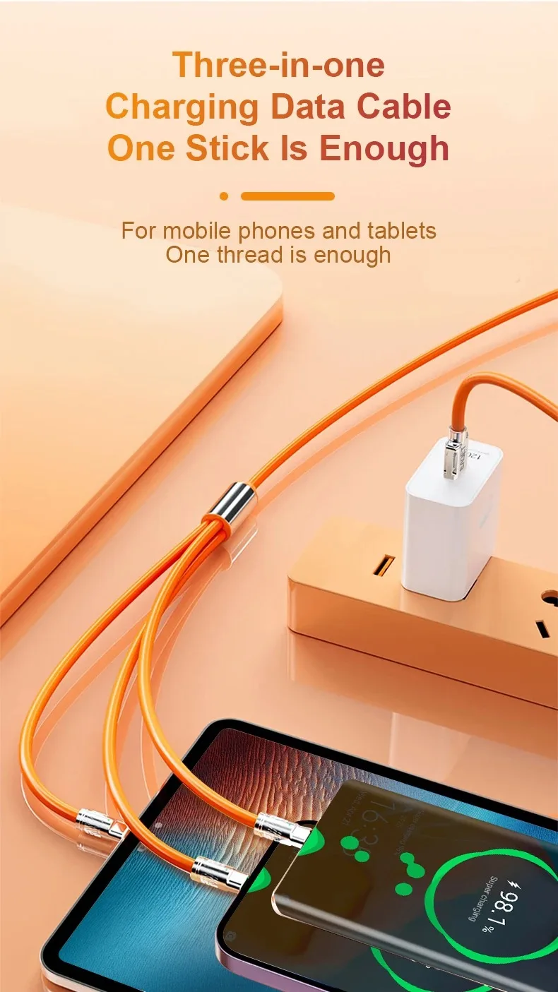 NNBILI 120W Superschnellladegerät 3-in-1 USB-C-Kabel Multi-Port-Ladeadapter für iPhone, Android, Huawei-Handys, Tablets, Laptops – Detail 1