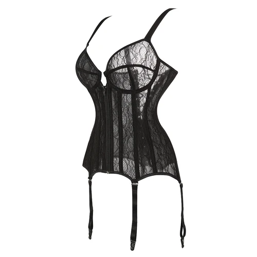 Imagen 2 del producto Top de corsé negro, corsé transparente, corpiño de encaje hueco, corsé gótico victoriano, corpiño Push Up, lencería Sexy de talla grande