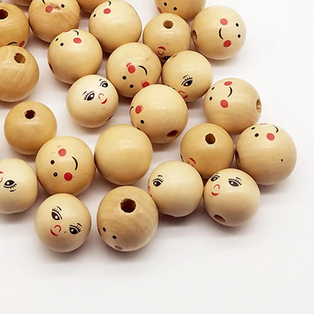 20pcs Wood Color Smiling Face Wooden Bead Loose Beads DIY Jewelry Accessories Making DIY Handmade Accessories