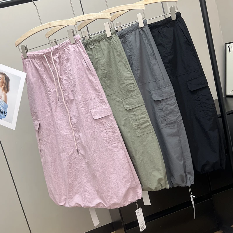 

Американская ретро Dstring с эластичной резинкой на талии, впитывающая пот, Qui Dry, юбка трапециевидной формы для женщин, летняя юбка-миди с высокой талией