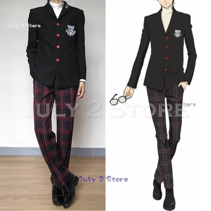 하이 퀄리티 페르소나 5 코스프레 코스튬 P5 Ren Amamiya Ren 남성용 정장, 할로윈 유니섹스 일본 재킷, 학교 DKUniforms