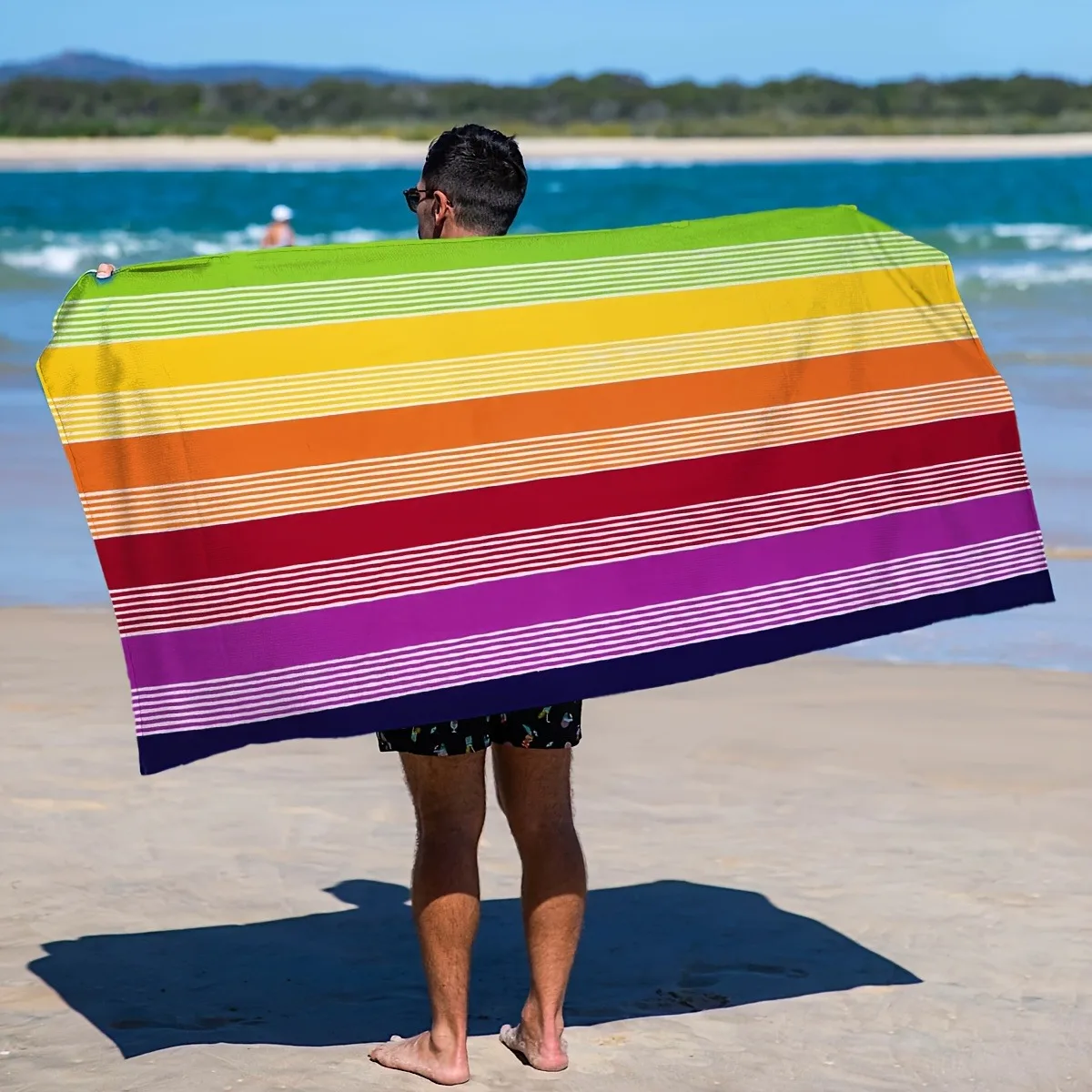 Extra- Beach Towel with Rainbow Stripes - Plush Absorbent Versatile Towel Wrapping Capabilities for Use at The Beach Or Pool