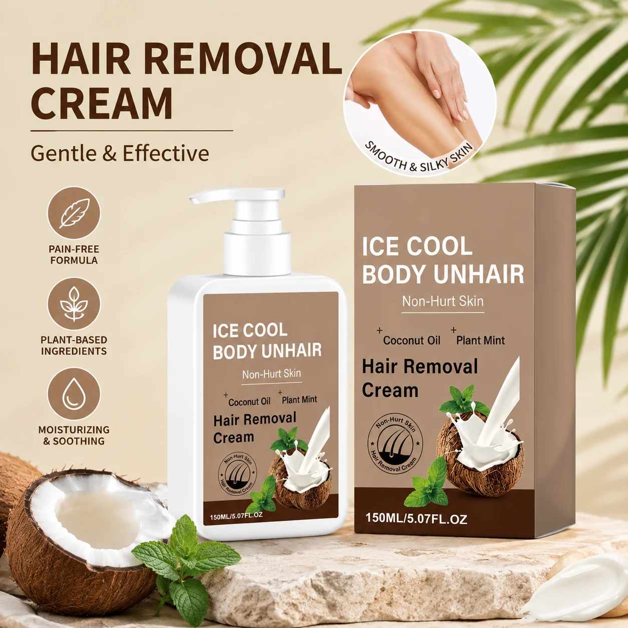 Body Facial Hair Removal Cream For Sensitive Skin, Fast Acting Full Body Remove Hair Mild Painless Non Irritate Depilatory Cream