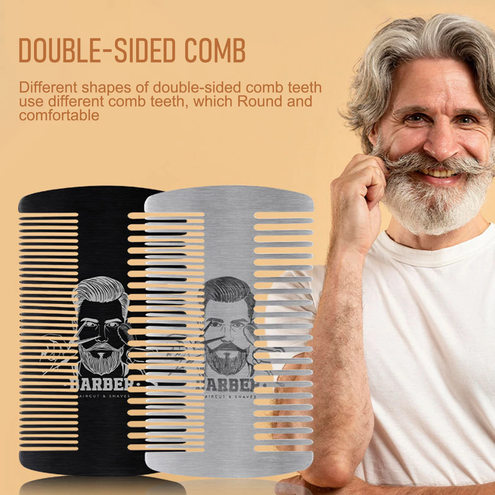 Stainless Steel Double Sided Beard Comb for Men Travel Pocket Hair Styling Mustache Grooming Tool with Fringe Smoothing Design