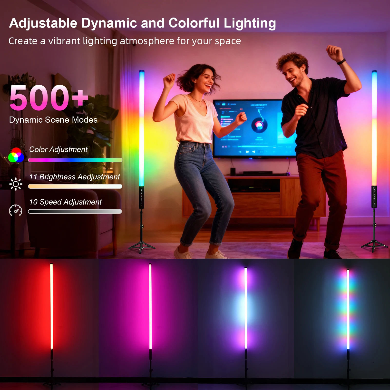 LUXCEO 90cm LED RGB Mood Light Tripod Set Background Lamp Stick Atmosphere Light Tube Romantic Lighting for Music Bar/Party/Room