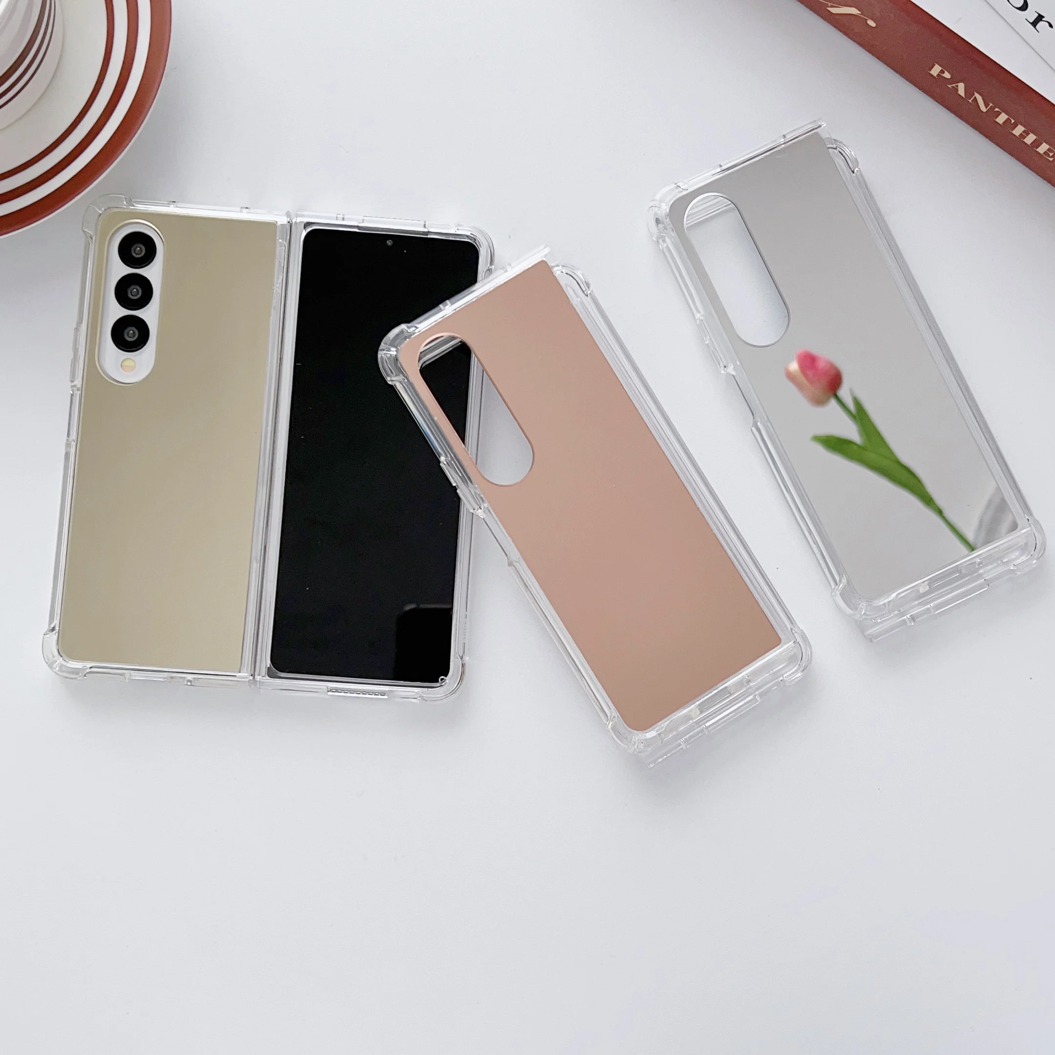 

For Samsung ZFold 7 Mirror Make Up Acrylic Airbag Bumper Case For Samsung Galaxy Z Fold 7 6 5 4 Hard Shockproof Ins Cover