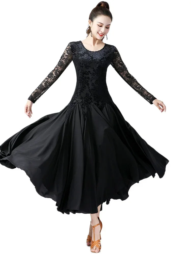 Vestido de baile de salón de alta calidad para mujer, ropa de actuación, vestido de vals de Tango estándar moderno, mangas cortas