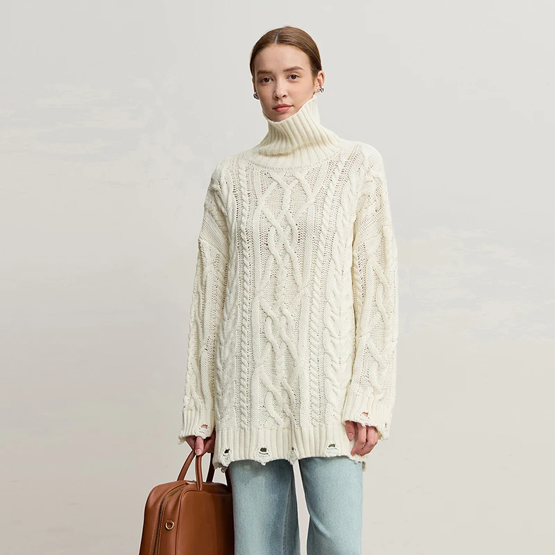 Amii الياقة المدورة البلوزات للمرأة 2025 شتاء جديد دافئ ريترو طويلة الأكمام سترة فضفاضة البلوز الحياكة المرأة أعلى 12544155