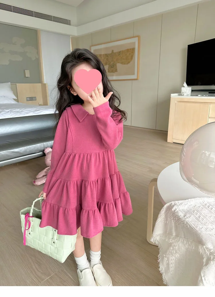 2026 Neue Herbst-Kinderkleidung 2-10 Jahre Mädchen Partykleid Langärmeliges Baumwollkleid Einfarbige Kinder-Prinzessinnenkleider – Detail 10