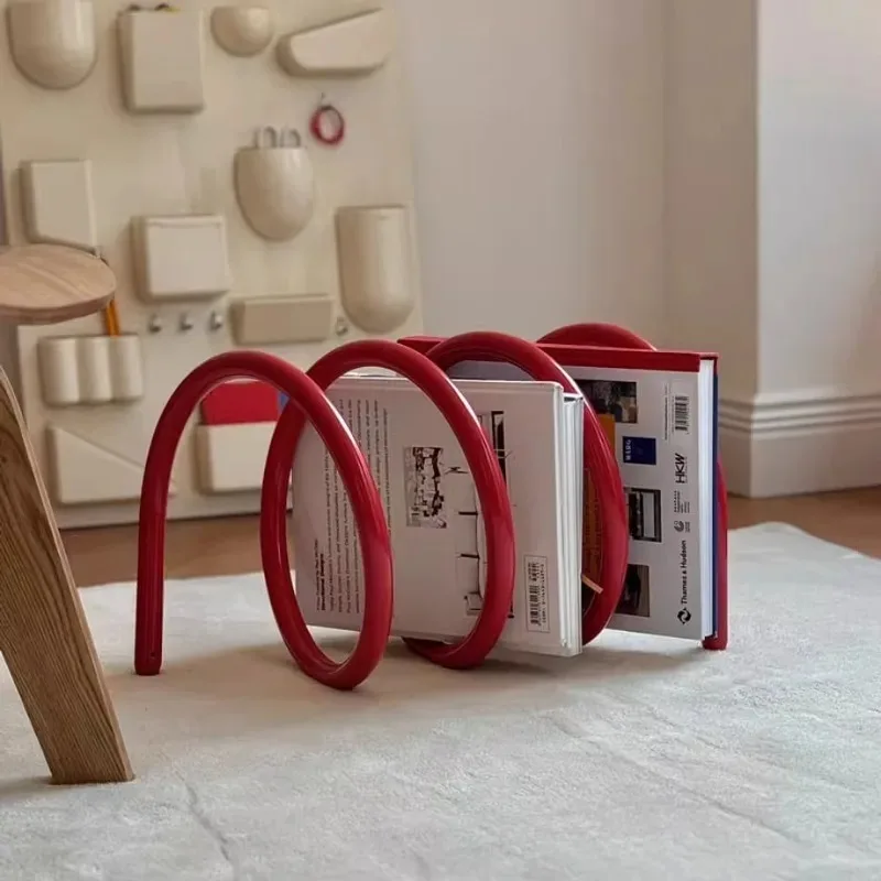 

Rotating Bookshelf Dopamine Color Magazine Rack Artistic Iron Newspaper Holder Modern Designer Desktop Organizer