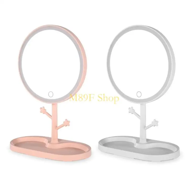 M89F LED beleuchtete Desktop -Make -up -Spiegel mit Basishaken USB wiederaufladbare tragbare tragbare tragbare Dimmlampe