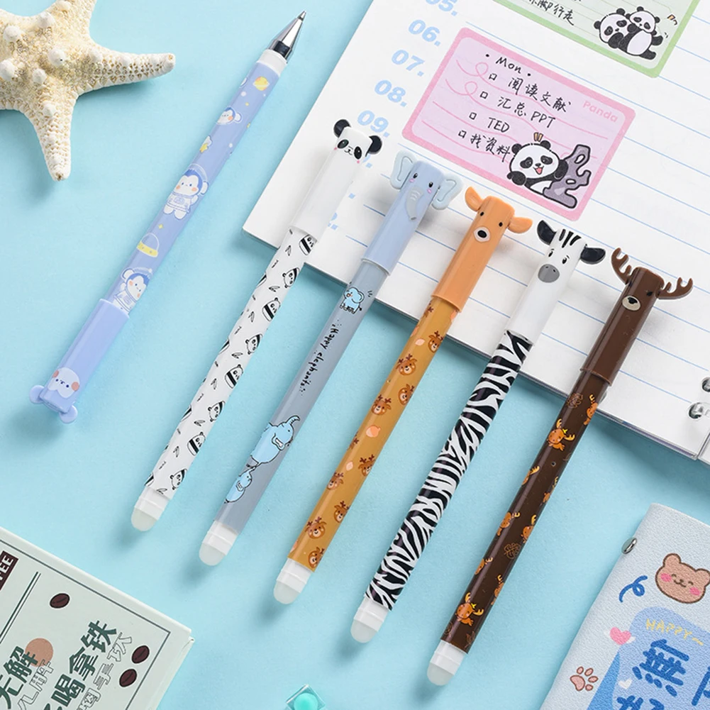 

Set Of 6 Erasable Gel Pens Cute Animal Shape Erasable Pens With Eraser 0.5mm Blue Ink Rub Out Pens for Students