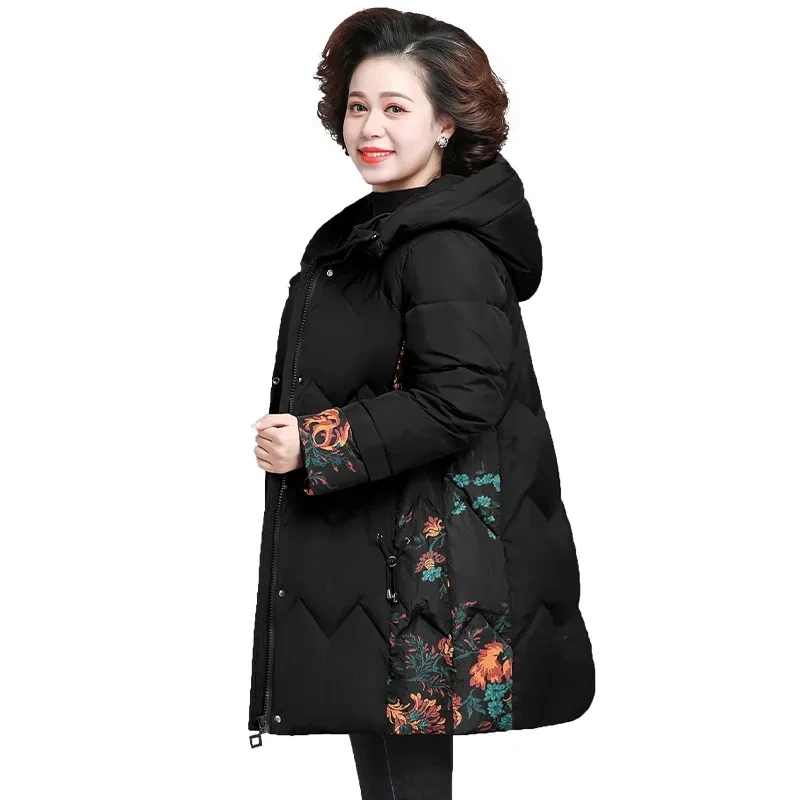 High End Mother Clothes Winter Down Jacket Korean Loose Long Thick Warm Puffer Coat Middle-aged Elderly Cotton Padded Parkas 6XL