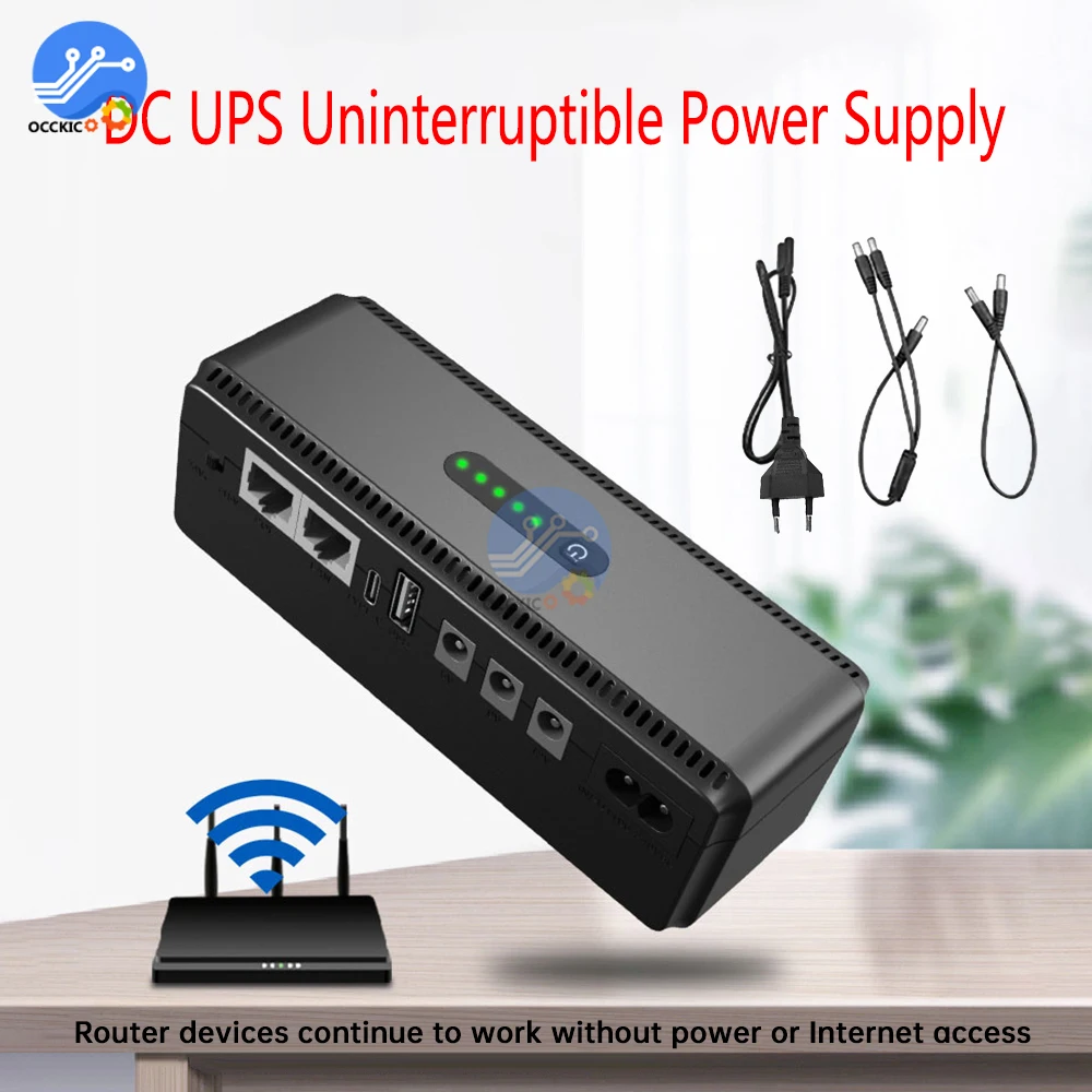 EU Plug DC UPS Battery Backup 8800-10400mAh 5V9V12V 1A 2A Output Uninterruptible Power Supply 85‑265V UPS Battery Backup Type C