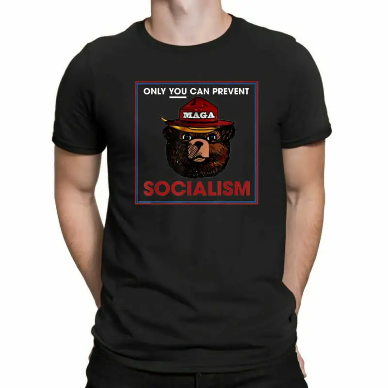 MAGA Bear Only You Can Prevent Maga Socialism Funny Vintage Men's Cotton T Shirt