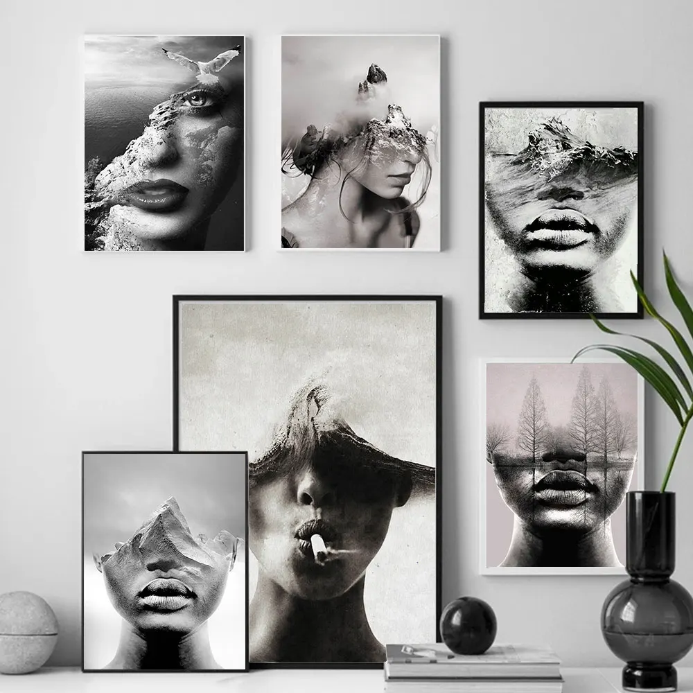 

Abstract Black White Canvas Painting Wall Art Surrealism Posters and Prints Woman Picture For Living Room Modern Home Decor Gift