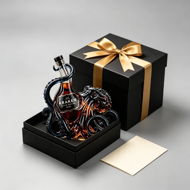Stunning The Kraken Octopus Whiskey Decanter, Black Spiced Rum Collectible Bottle, Luxurious Barware for Home Bar & Man Cave
