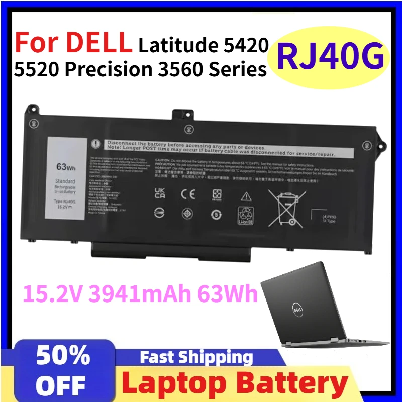 For DELL Latitude 5420 5520 Precision 3560 Series RJ40G Laptop Battery for DELL P104F P137G 01K2CF 075X16 0WK3F1 63Wh 3941mAh
