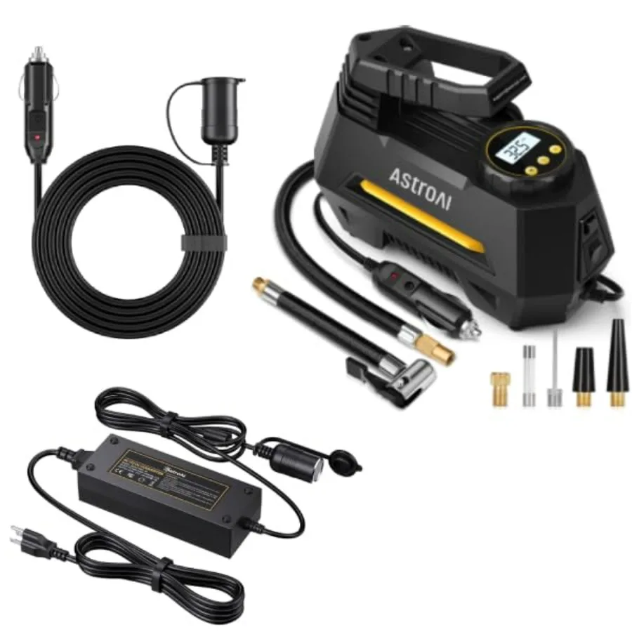 

Air Compressor 10A AC to DC Converter and Cigarette Lighter Extension Cord Bundle for Car Use Black High Efficiency and Durable