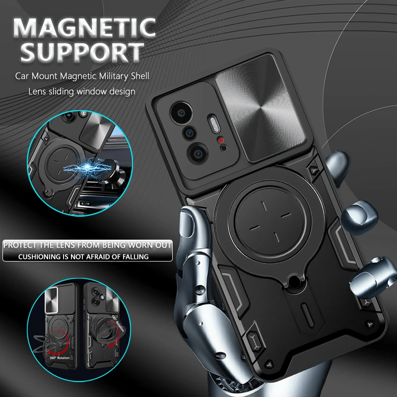 For Xiaomi Mi 11T Pro Case Car Magnetic Ring Holder Back Cover Case for xiaomi mi 11t mi11t pro Slider Camera Armor phone cases