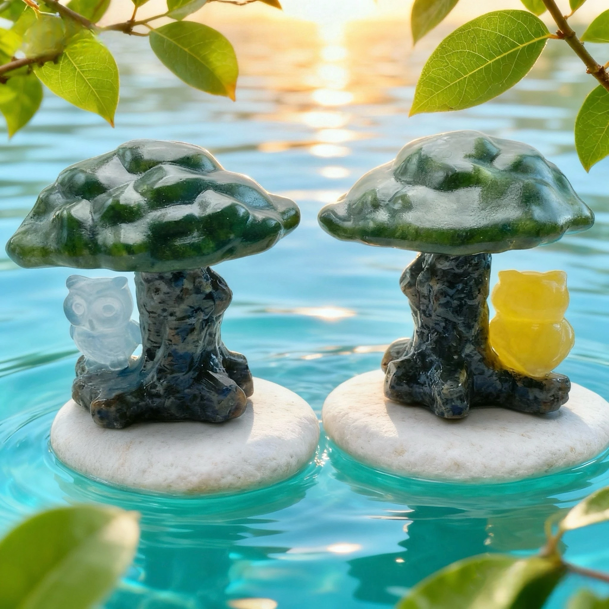 1PC Xiuyan Tree And Mixed Material Owl-UV Fluorescent, Irregular Shape,Stone Collections,Family And Friends Gift,Home Decoration