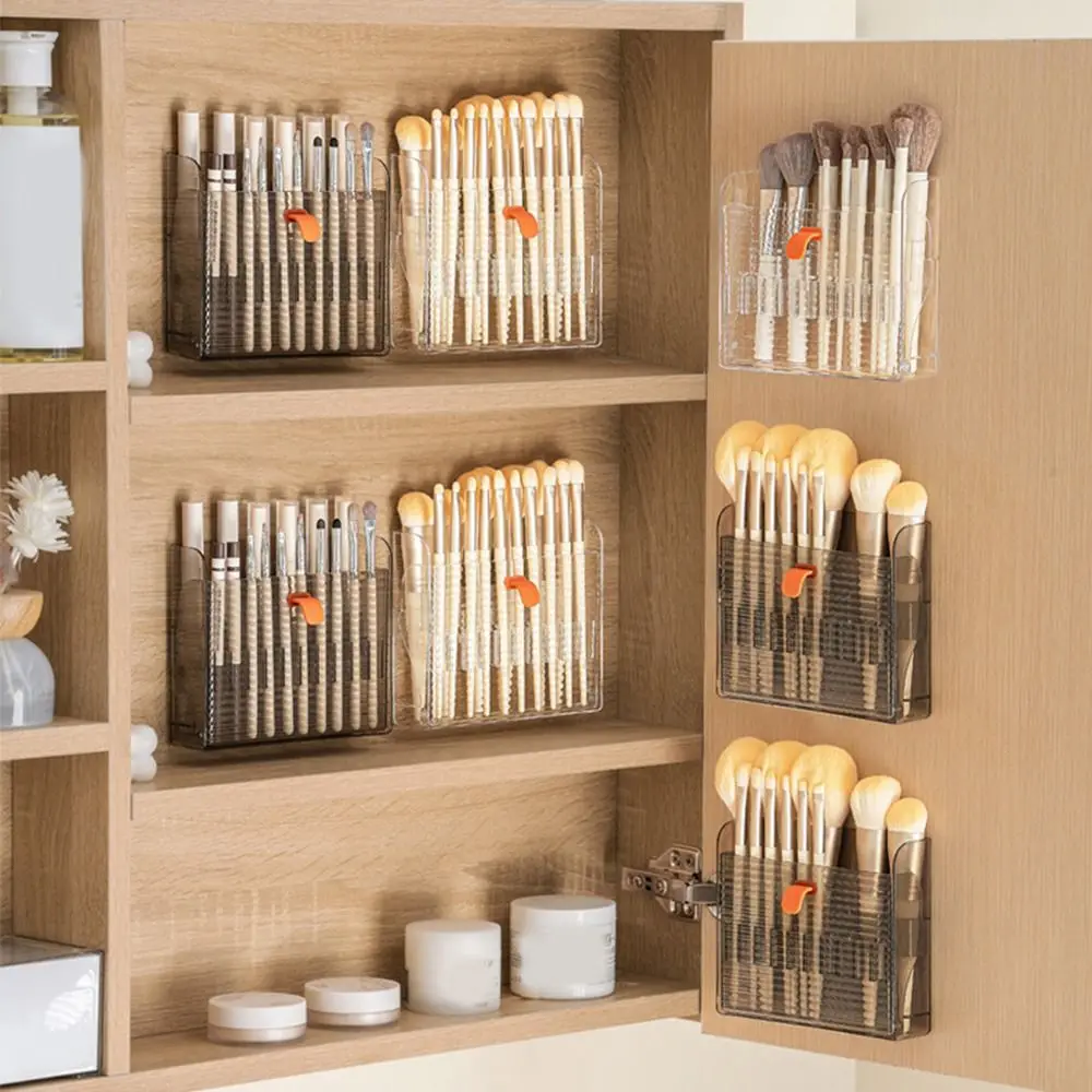 

Wall-Mounted Lipstick Storage Box Transparent Large Capacity Eyebrow Pencil Shelf Space Saving Pull-Out Makeup Brush Organizer