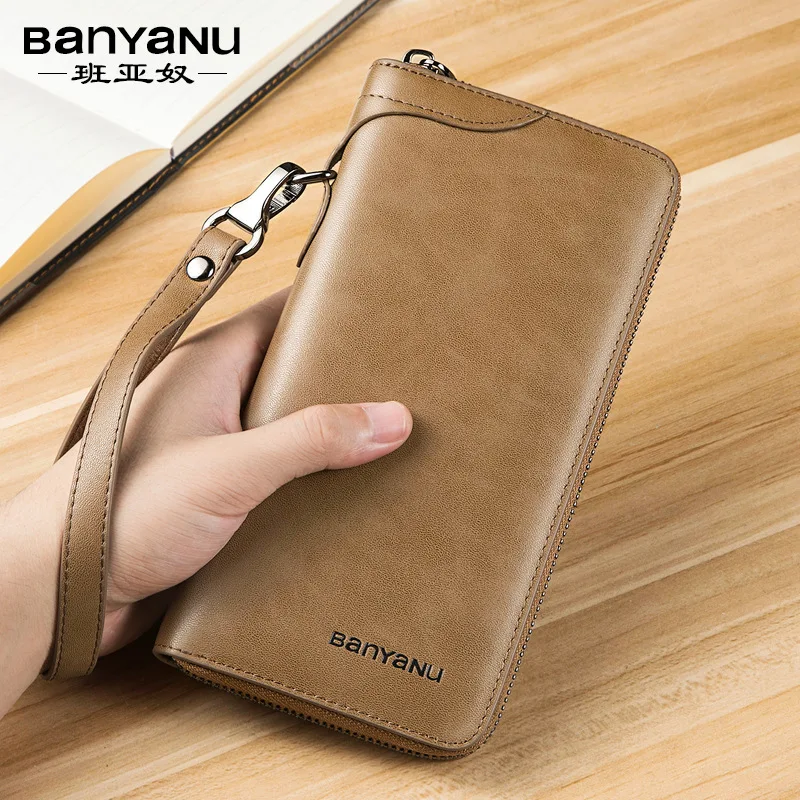 Genuine Leather Men wallet Long Vintage Bifold Men's Wallet Zipper Coin Purses Card Holders Money Clips Handbags