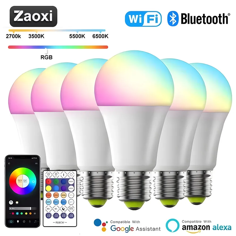 ZAOXI Smart Light Bulb 9W 10W 100-240V E26 E27 RGB Dimming Bulb Support Alexa Google Voice With Remote Control LED Lights Bulbs