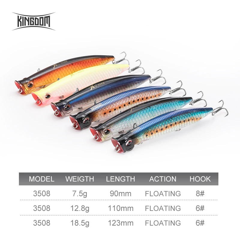 Kingdom Topwater Fishing Lures Artificial Wobblers Hard Baits Floating Popper Crankbait 7.5g 12.8g 18.5g Fishing Tackle Lure