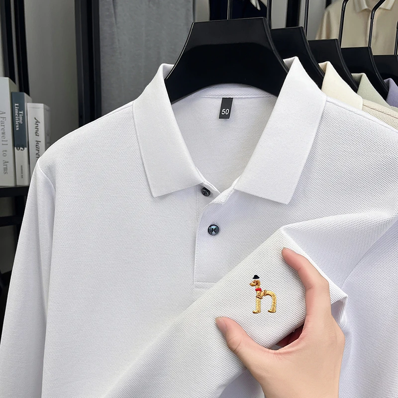 Original Marke Herren Poloshirt 100 Baumwolle Revers Hund Sticken Langarm T-Shirt Herbst Neue Business Casual Hübsche Herrenbekleidung – Detail 32