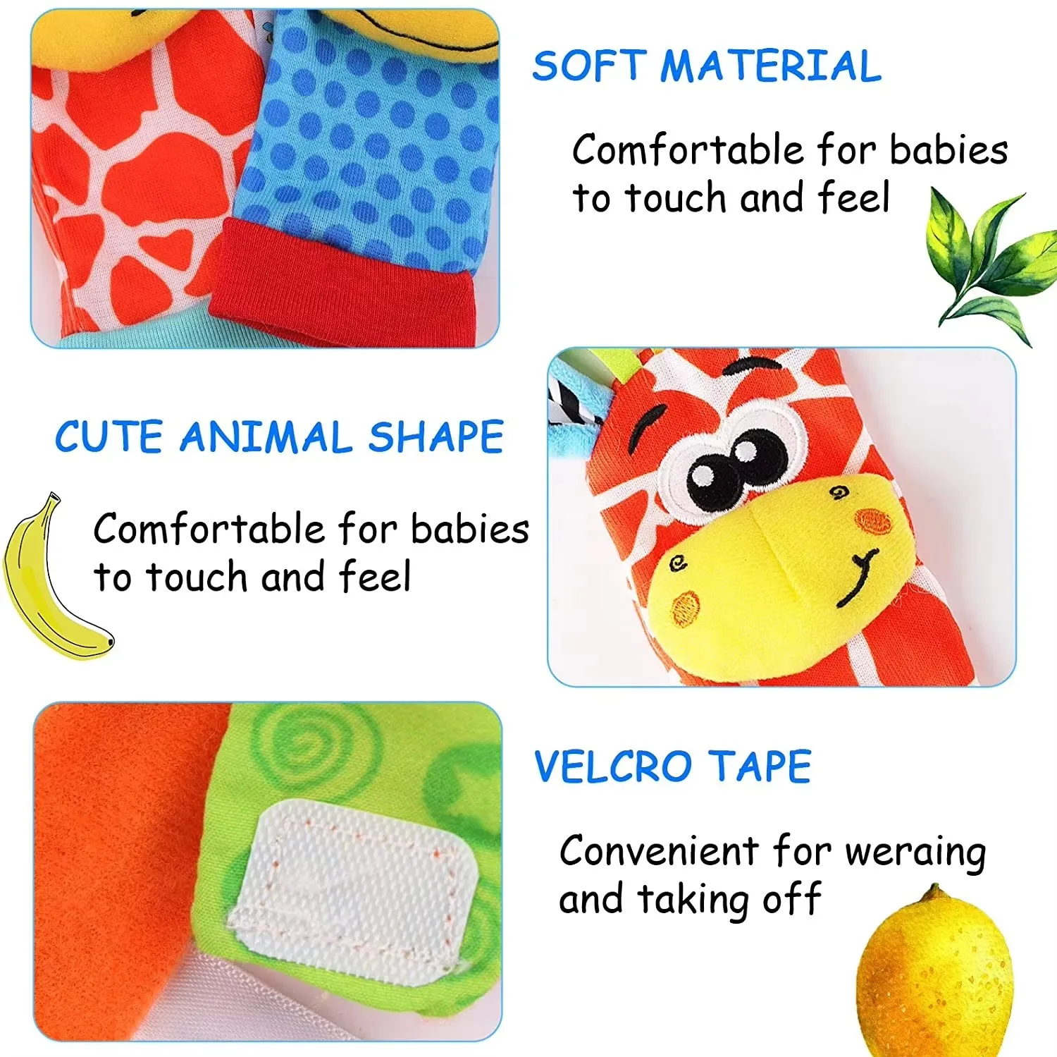 Infant Socks Wrist Rattle Toys Baby Toys 0 12 Months Newborn Cartoon Animal Plush Socks Wrist Strap Rattle For Baby Girls Boys