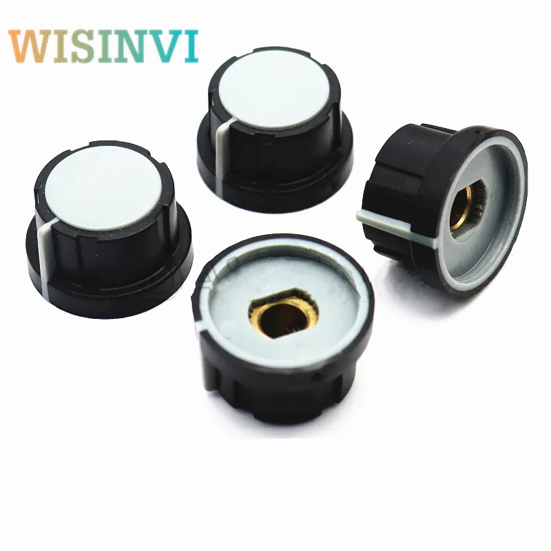 5pcs Rubber copper core knob cap Diameter 25mm height 15mm Potentiometer knob Welding machine adjustment knob circular hole 6MM